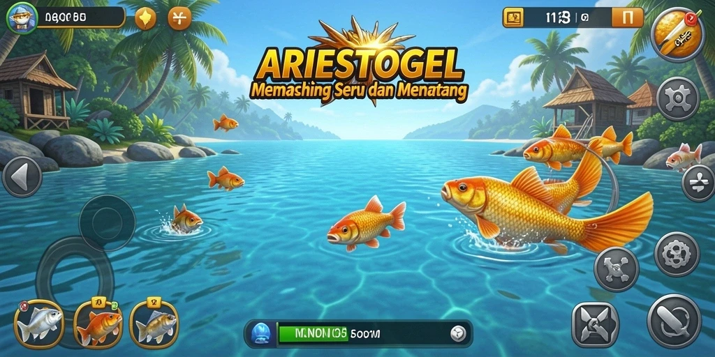 Screenshot menunjukkan momen menegangkan saat memancing di ARIESTOGEL.