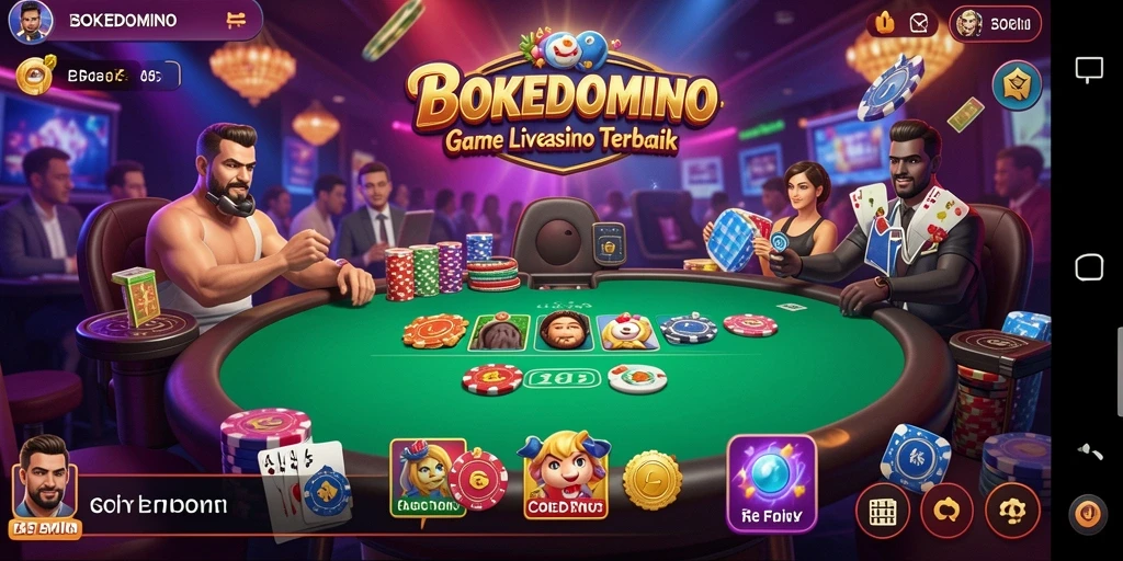 Screenshot gameplay BOKEDOMINO menampilkan suasana kasino yang nyata.