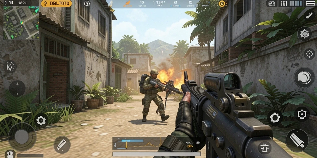 Gameplay DBLTOTO dengan aksi tembak-menembak yang intens.