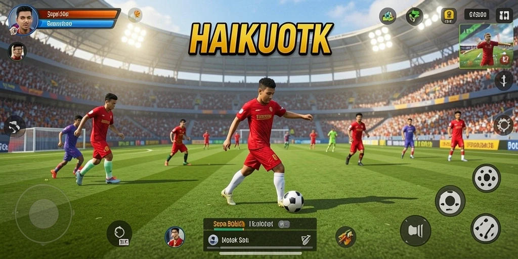 Gameplay HAIKUOTK dengan aksi seru dari pertandingan sepak bola.