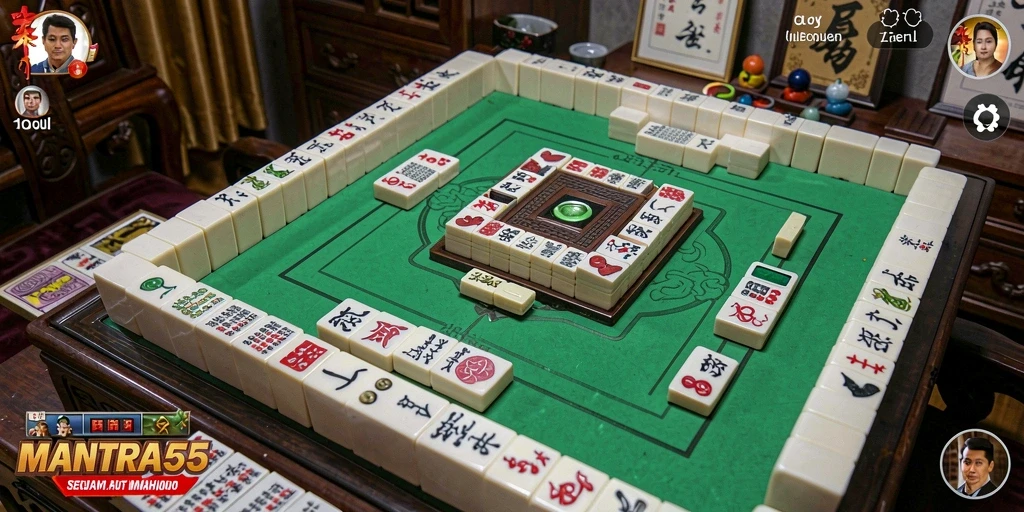 Tampilan gameplay seru dari MANTRA55 yang menampilkan aksi Mahjong.