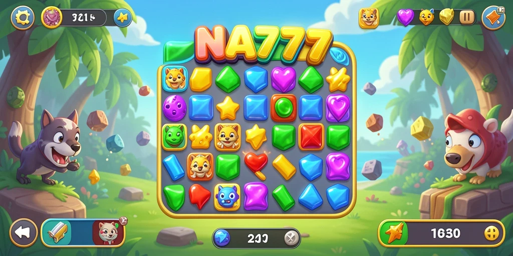 Screenshot gameplay NA777 menampilkan pengalaman menyenangkan dalam mencocokkan permata.