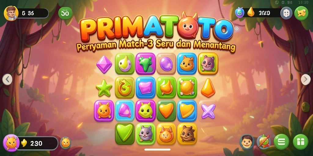 Tampilan gameplay seru PRIMATOTO dengan tantangan Match-3.