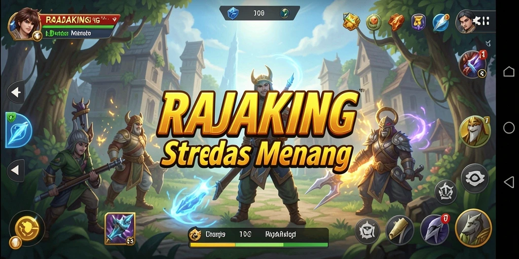 Screenshot gameplay RAJAKING yang menunjukkan pertempuran strategi.