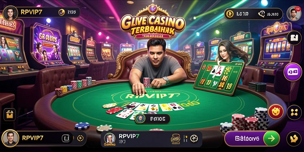 Tampilan gameplay Live Casino RPVIP7 dengan dealer profesional dan permainan interaktif.