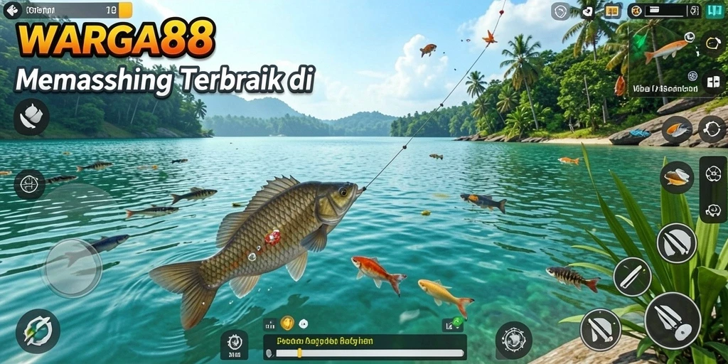 Tampilan gameplay seru dari WARGA88 dengan berbagai ikan yang dapat ditangkap.
